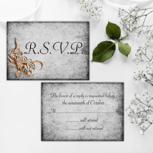 Burnished Gold on Antique Grey Wedding RSVP Card