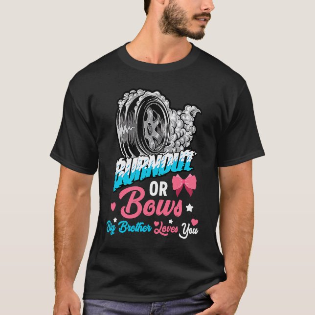 Burnout or Bows Gender Reveal Baby Announcement Bi T-Shirt (Front)