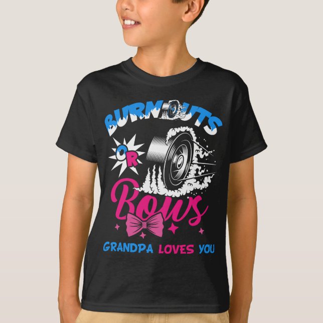 Burnouts or Bows Gender Reveal Baby Party Announce T-Shirt (Front)