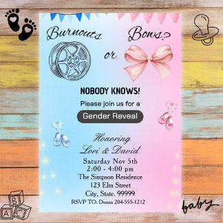 Burnouts or Bows Gender Reveal Invitation