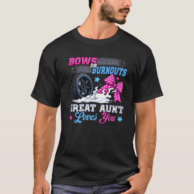 Burnouts or Bows Gender Reveal Party Announcement  T-Shirt (Front)