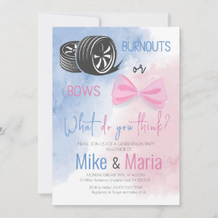 Burnouts or Bows gender reveal party invitation