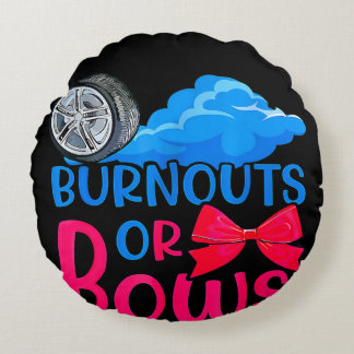 Burnouts or Bows Gender Reveal party mum or dad Round Cushion