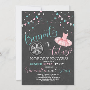 Burnouts or Tutus Gender Reveal Party Invitation