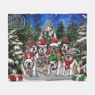 Burns Bunch Christmas English Bulldog Tree Fleece Blanket