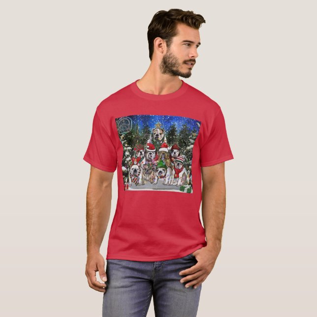 Burns Bunch Christmas English Bulldog Tree T-Shirt (Front Full)