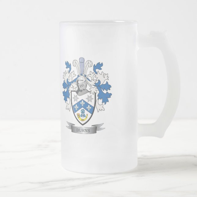 Burns Family Crest Coat of Arms Frosted Glass Beer Mug (Right)
