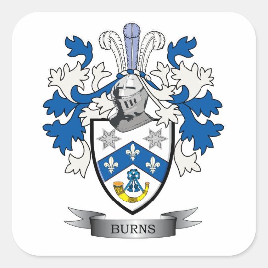 Burns Family Crest Coat of Arms Square Sticker Zazzle.co.uk