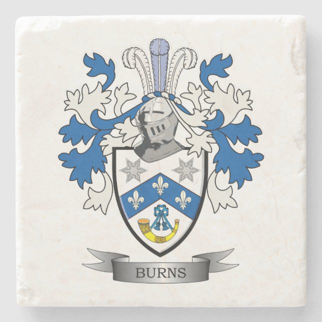 Burns Family Crest Coat of Arms Stone Coaster (Front)