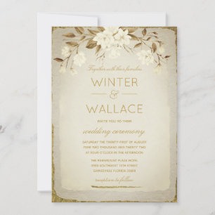 Burnt Almond & Gold Magnolia Wedding Invitation