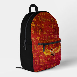 Burnt Amber Egyptian Princess Hieroglyphs Printed Backpack