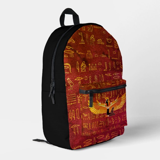 Burnt Amber Egyptian Princess Hieroglyphs Printed Backpack (Back Corner Left)