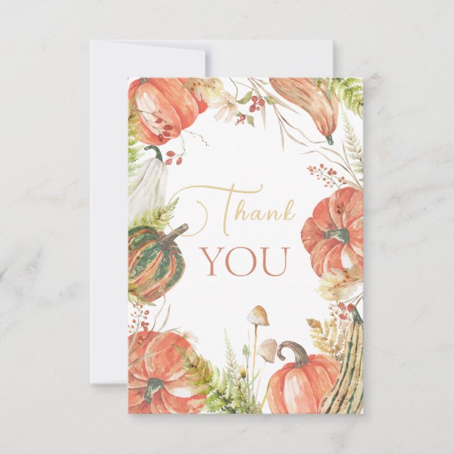 Burnt Autumn Pumpkin Fall Floral Baby Shower Thank You Card (Front)