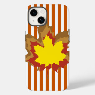 Burnt Autumnal Stripes with Leaves Case-Mate iPhone 14 Case