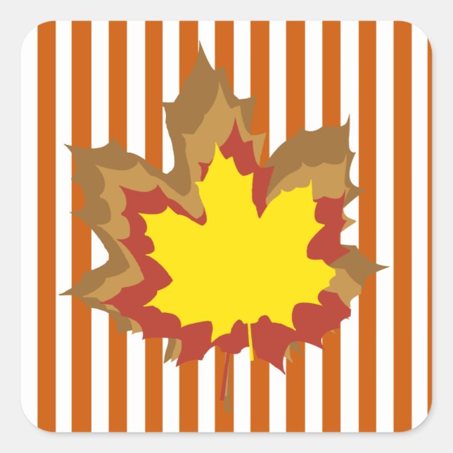 Burnt Autumnal Stripes with Leaves Square Sticker (Front)