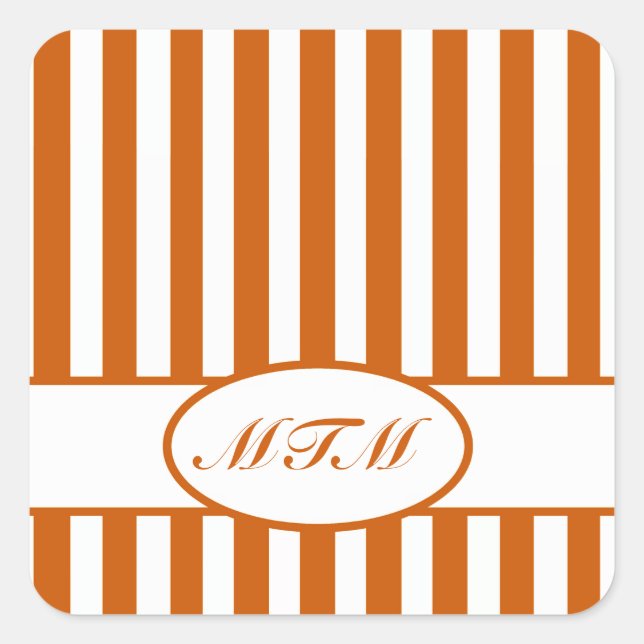 Burnt Autumnal Stripes with monogram Square Sticker (Front)