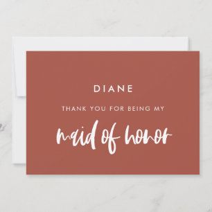 Burnt brick Maid of honour thank you text card
