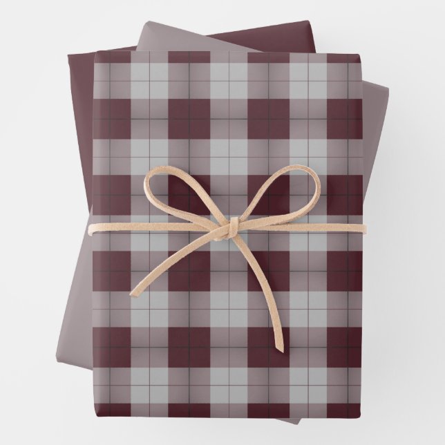 Burnt Burgundy Plaid Pattern with Coordinates Wrapping Paper Sheet (In situ)