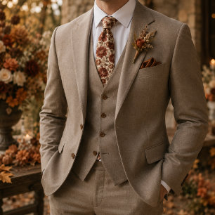 Burnt Copper Peony & Rose Wedding Floral Tie