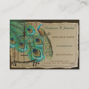 Burnt Edges Vintage Peacock Feathers Birdcage Business Card