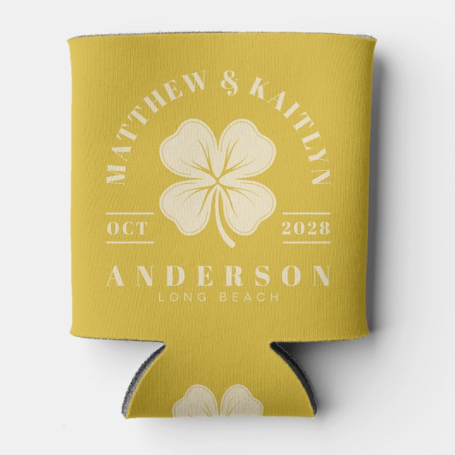 Burnt Lemon Irish Lucky Clover Wedding Crest Can Cooler (Front)