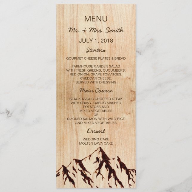 Burnt Mountain in Wood Rustic Wedding Menu (Front)