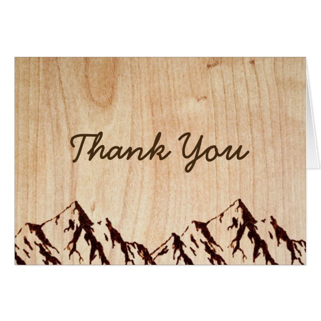 Burnt Mountain in Wood Wedding RSVP Thank You Card (Front Horizontal)