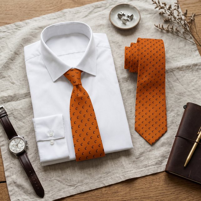 Burnt Orang Custom Monogram Initial Letter Repeat  Tie (Burnt Orang Custom Monogram Initial Letter Repeat Neck Tie)