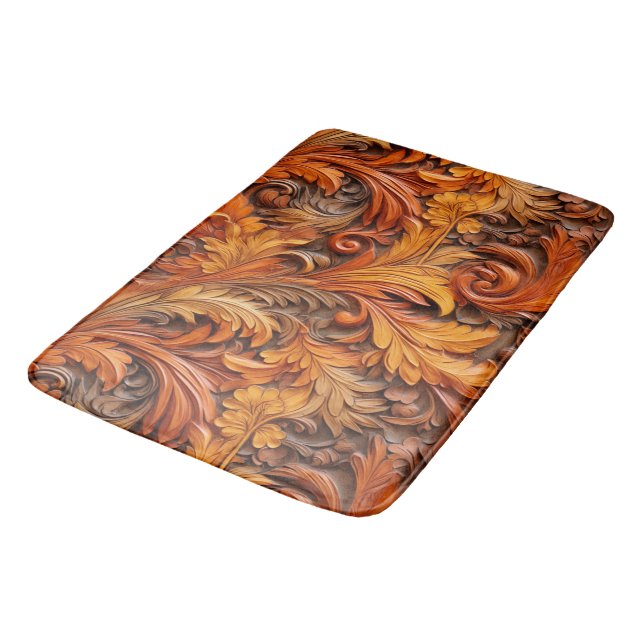 Burnt orange 3d Floral Bath Mat (Angled)