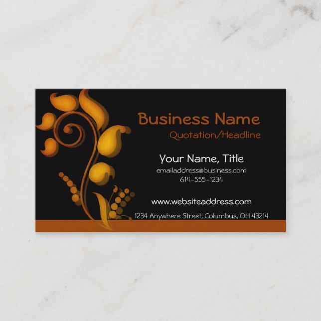 Burnt Orange Accent on Black Business Cards (Front)
