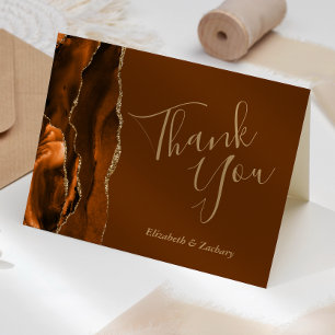 Burnt Orange Agate Gold Brown Wedding Thank You Card