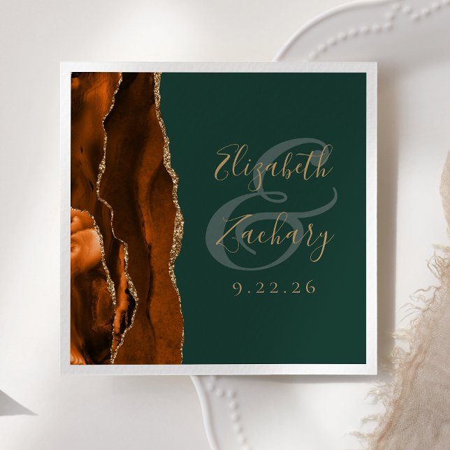 Burnt Orange Agate Gold Dark Green Wedding Napkin (Creator Uploaded)