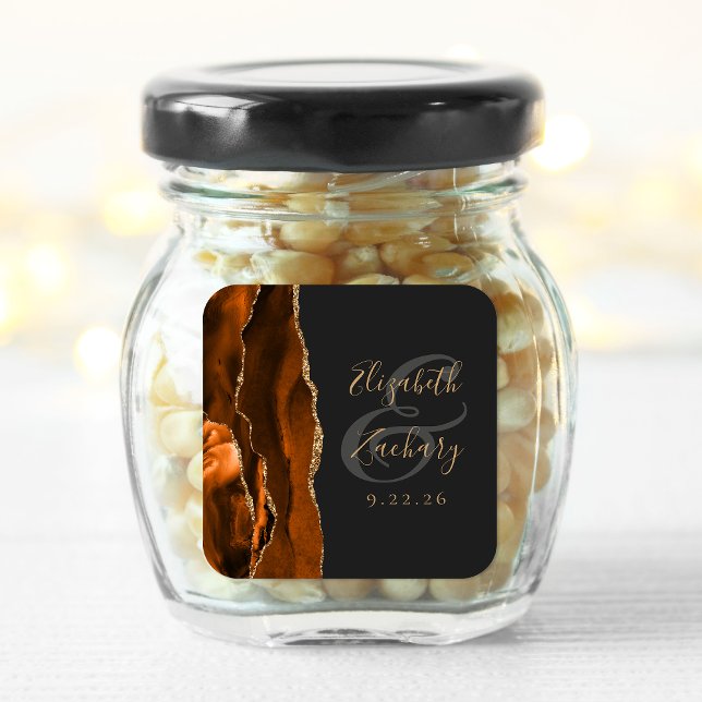 Burnt Orange Agate Gold Dark Wedding Square Sticker (Creator Uploaded)
