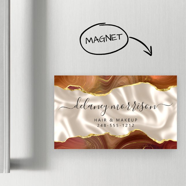 Burnt Orange Agate Gold Glitter Ivory Luxury Magnetic Business Card (Creator Uploaded)