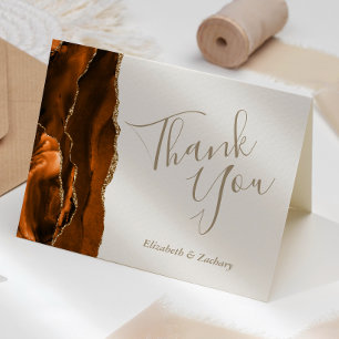Burnt Orange Agate Gold Ivory Wedding Thank You Card