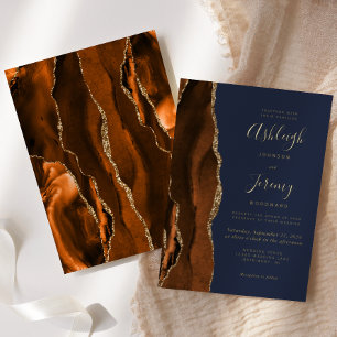Burnt Orange Agate Gold Navy Blue Wedding
