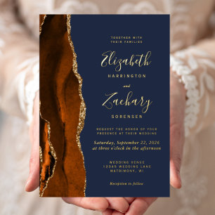 Burnt Orange Agate Gold Navy Blue Wedding