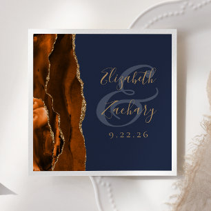 Burnt Orange Agate Gold Navy Blue Wedding Napkin