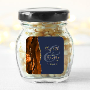 Burnt Orange Agate Gold Navy Blue Wedding Square Sticker