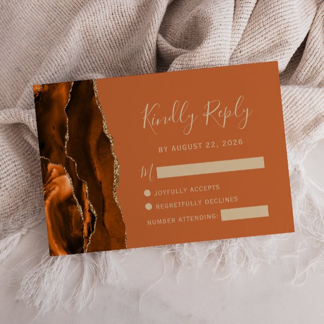 Burnt Orange Agate Gold Wedding RSVP Card (Creator Uploaded)
