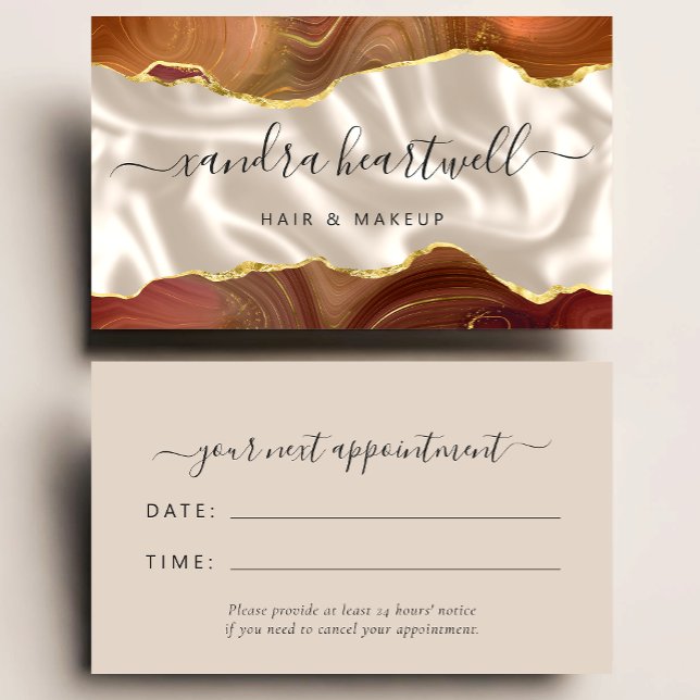 Burnt Orange Agate Ivory Silk Stylist Appointment Business Card (Creator Uploaded)