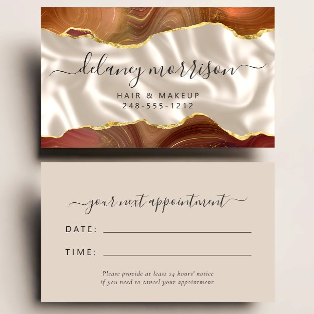 Burnt Orange Agate Ivory Silk Stylist Appointment Business Card (Creator Uploaded)