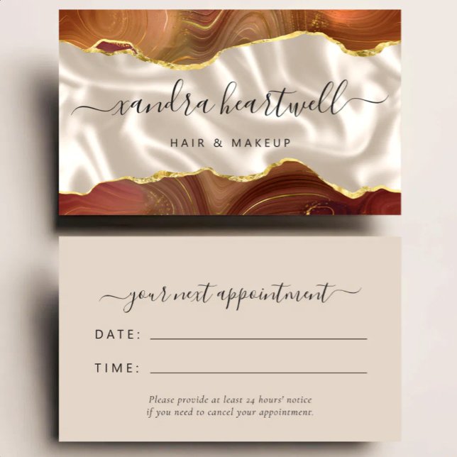 Burnt Orange Agate Ivory Silk Stylist Appointment Business Card (Creator Uploaded)