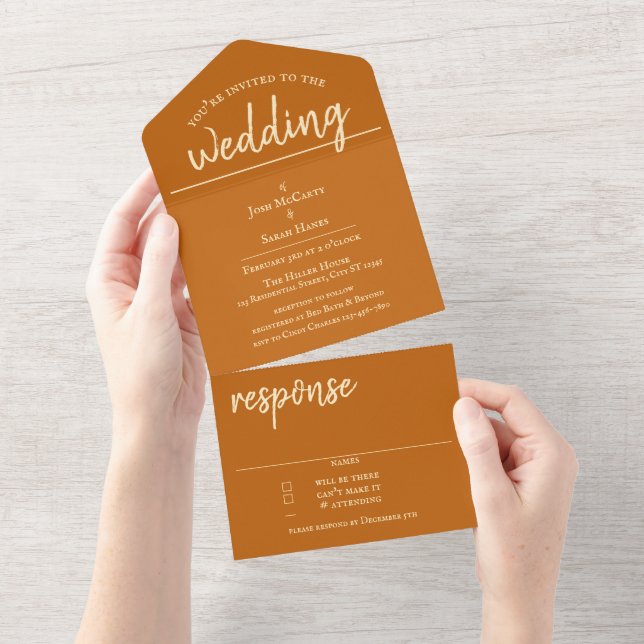 Burnt Orange All in One Wedding Invite (Tearaway)