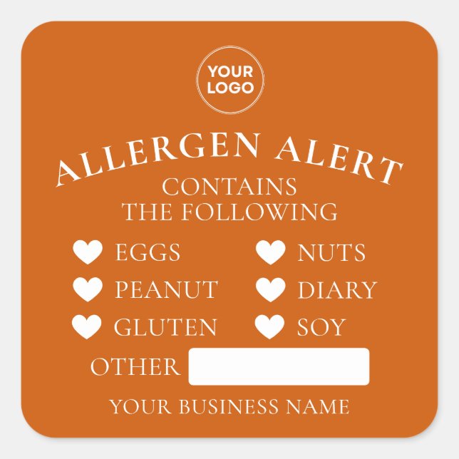 Burnt Orange Allergy Alert Bakery Food Sticker (Front)