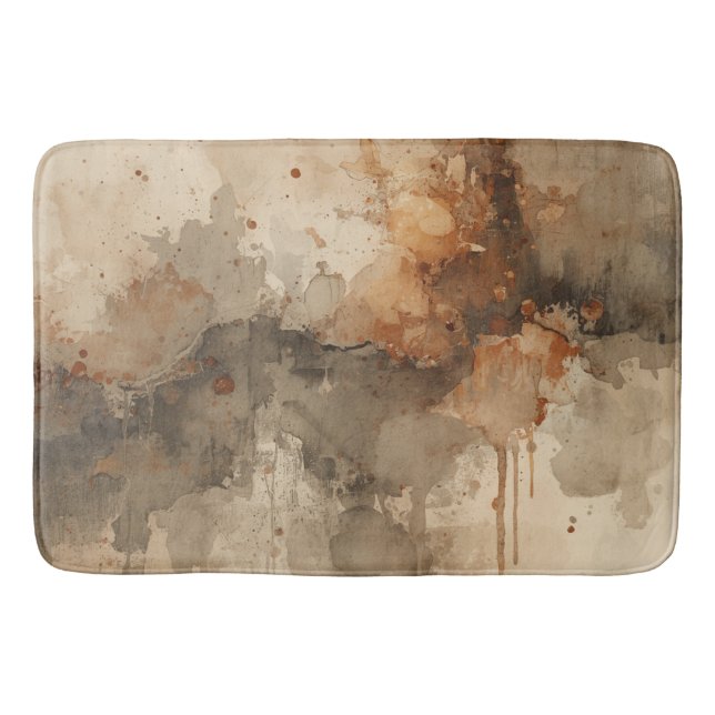 Burnt Orange Amber Brown Grey Black Abstract Bath Mat (Front)
