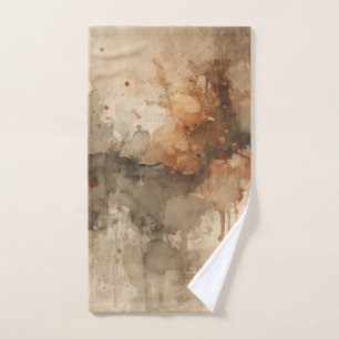 Burnt Orange Amber Brown Grey Black Abstract Bath Towel Set
