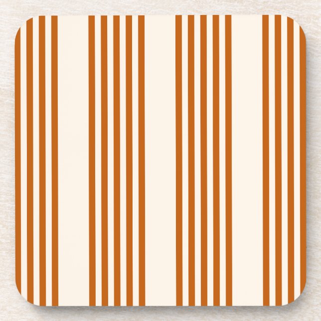 Burnt orange and beige five stripe pattern coaster (Front)