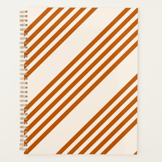 Burnt orange and beige five stripe pattern planner (Front)