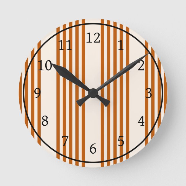 Burnt orange and beige five stripe pattern round clock (Front)